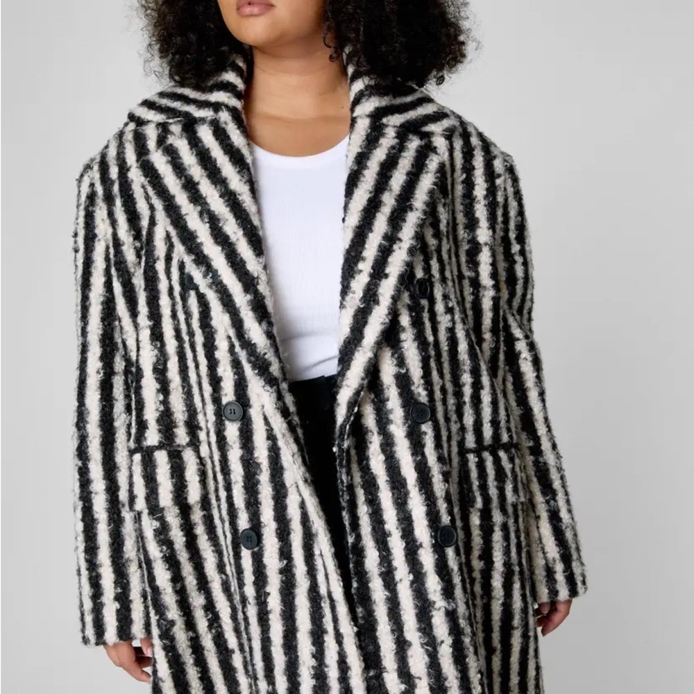Nasty Gal Black and White Striped Pea Coat - Picture 2 of 3